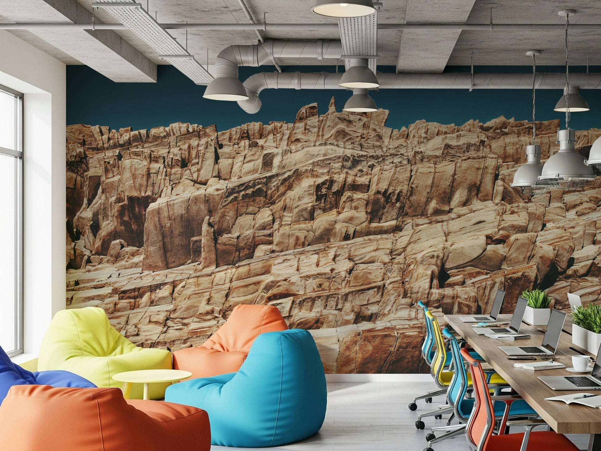 Modern office with Terracotta Cliffscape wallpaper.