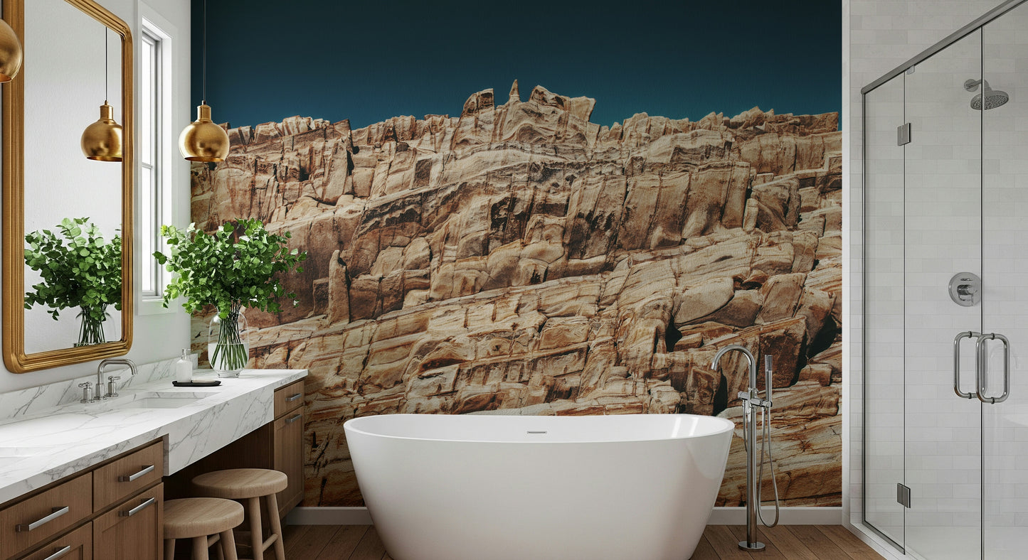 Peel and stick Terracotta Cliffscape wallpaper detail.