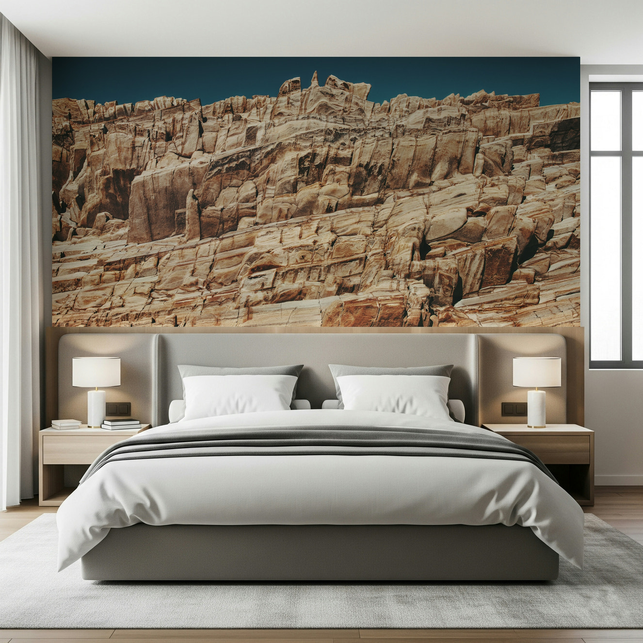 Living room with Terracotta Cliffscape Wall Mural.