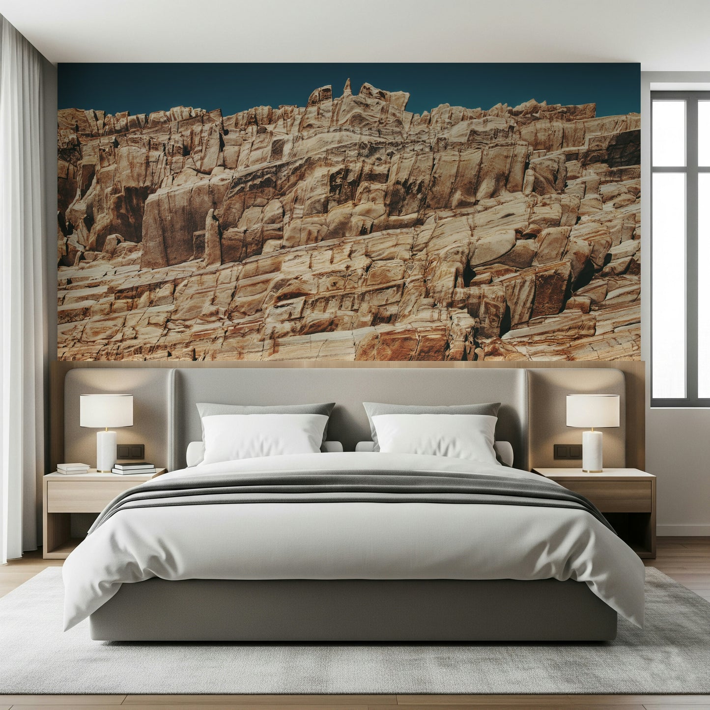 Living room with Terracotta Cliffscape Wall Mural.