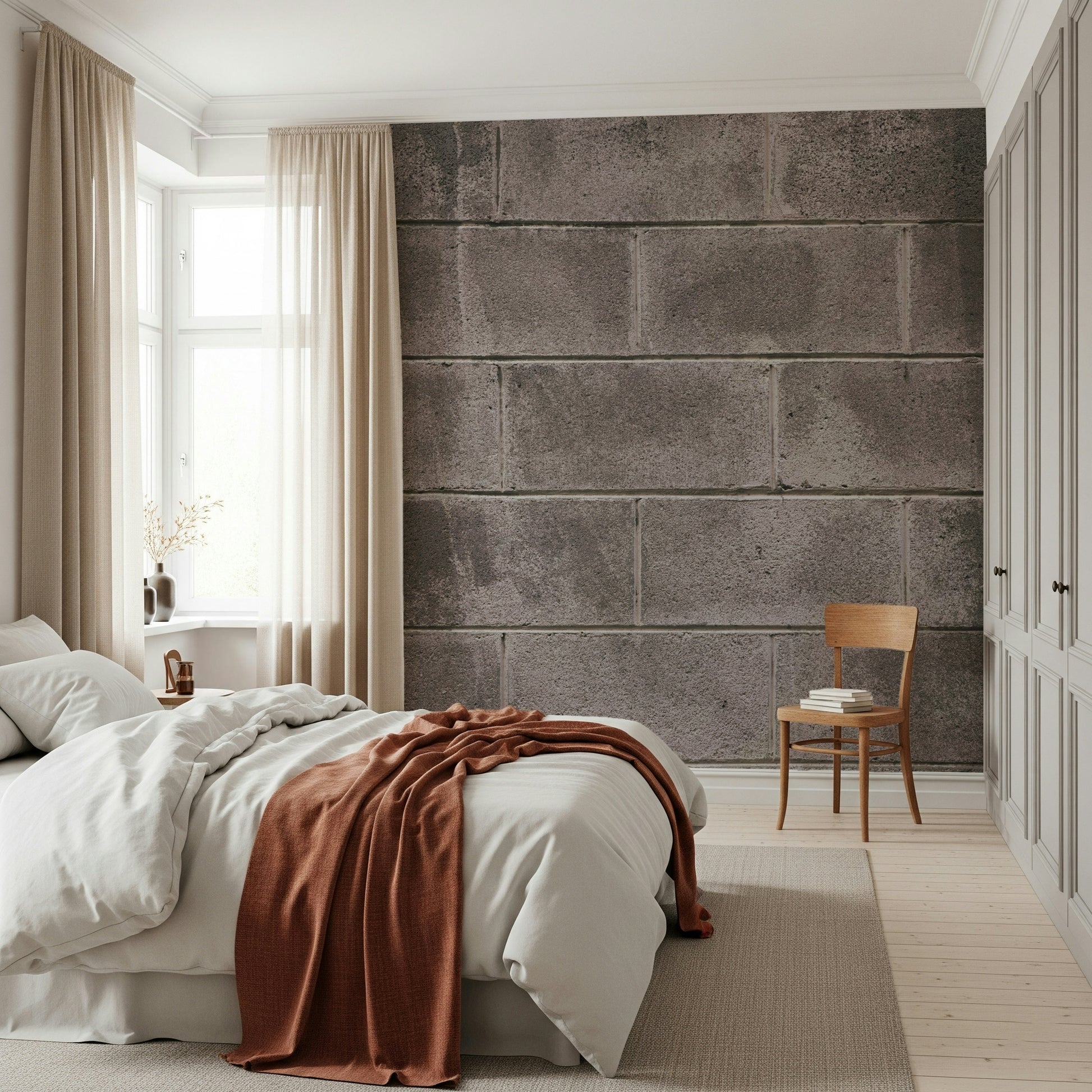 Bedroom with the Distressed Walls aged effect mural accent.