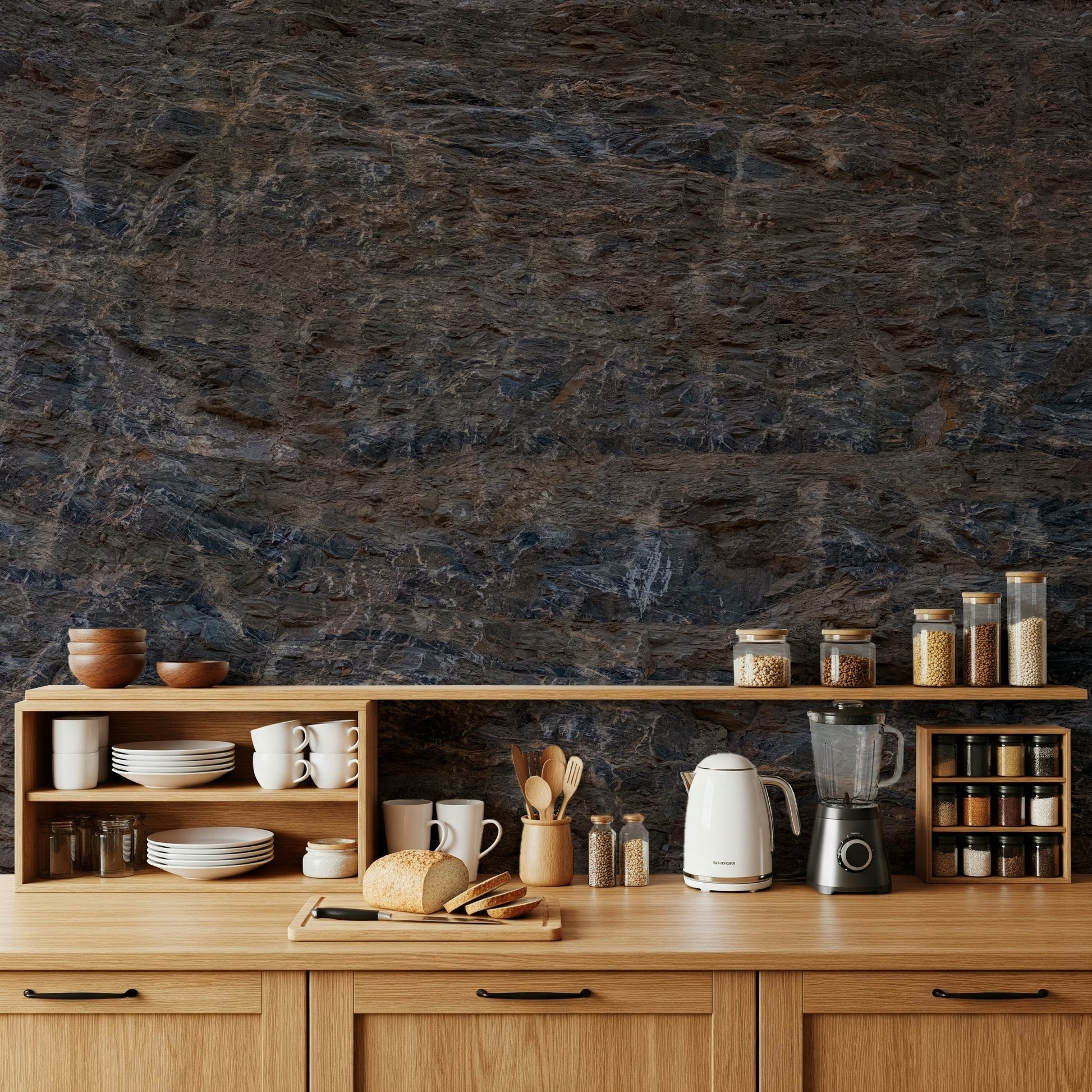 Modern interior showcasing the Rocky Terrain wallpaper for walls.