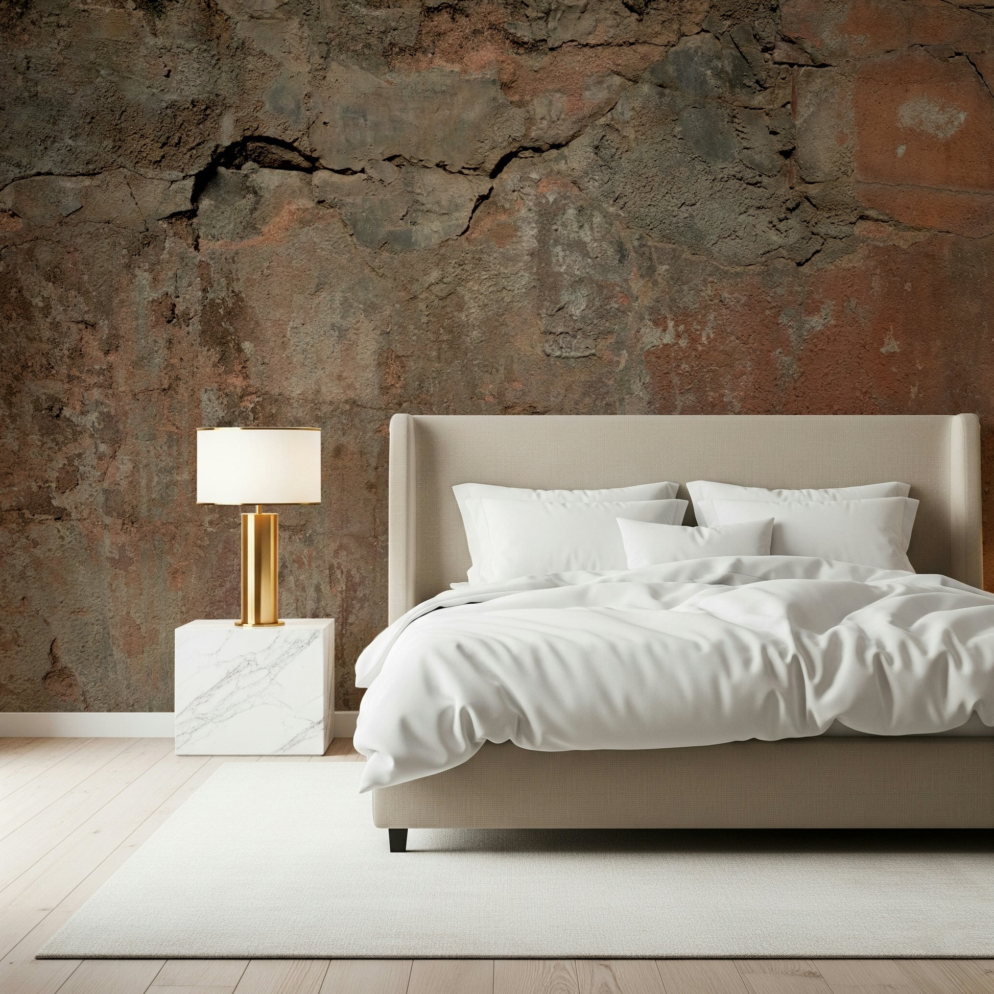 Entryway accent wall with the textured Earth Tones peel and stick wallpaper.