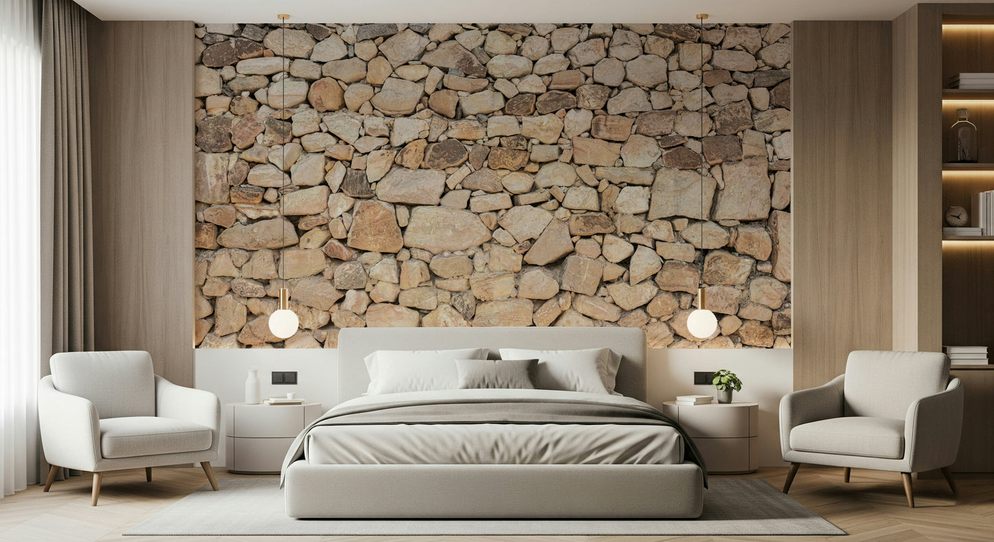 Bedroom with the Timeless Stonework beautiful stone mural accent.