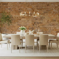 Contemporary furniture styled against the Brickwork Beauty wallpaper.