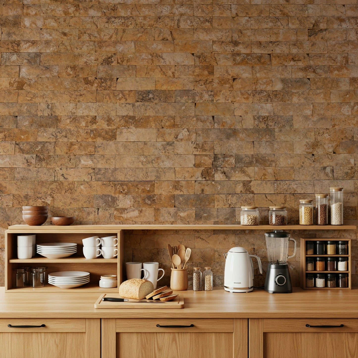 Full wall view of the complete rustic brick Wall Mural design.