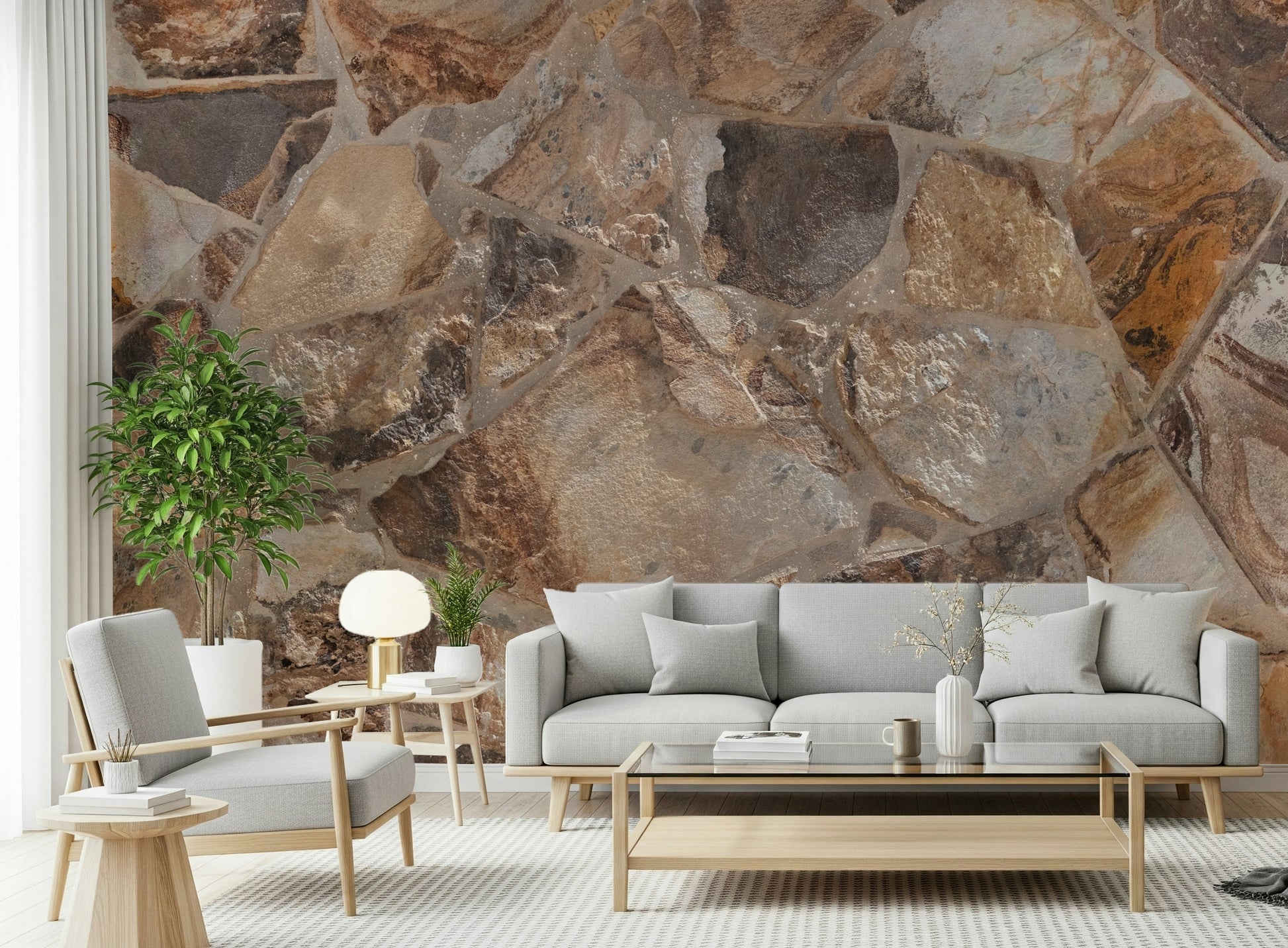 Home office featuring the earthy Natural Stone Fusion wallpaper mural.