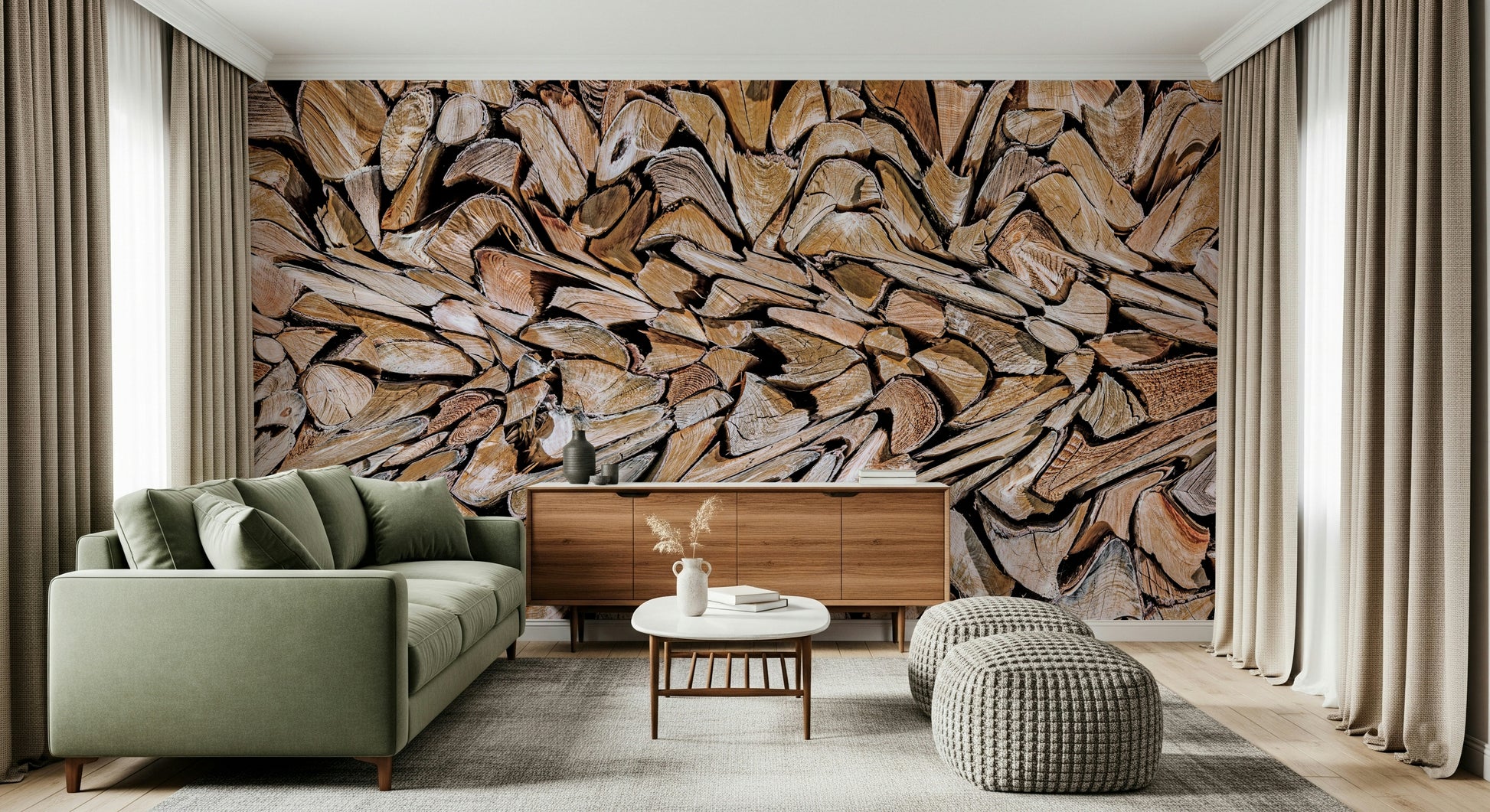 Fractured Timber Wall Mural bringing natural warmth to a hallway.