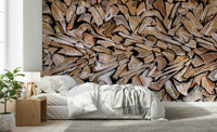 Contemporary home with the dramatic Fractured Timber Wall Mural.