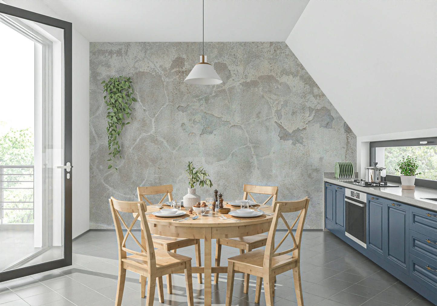 Full view of a living area featuring the elegant Urban Texture Wall Mural.