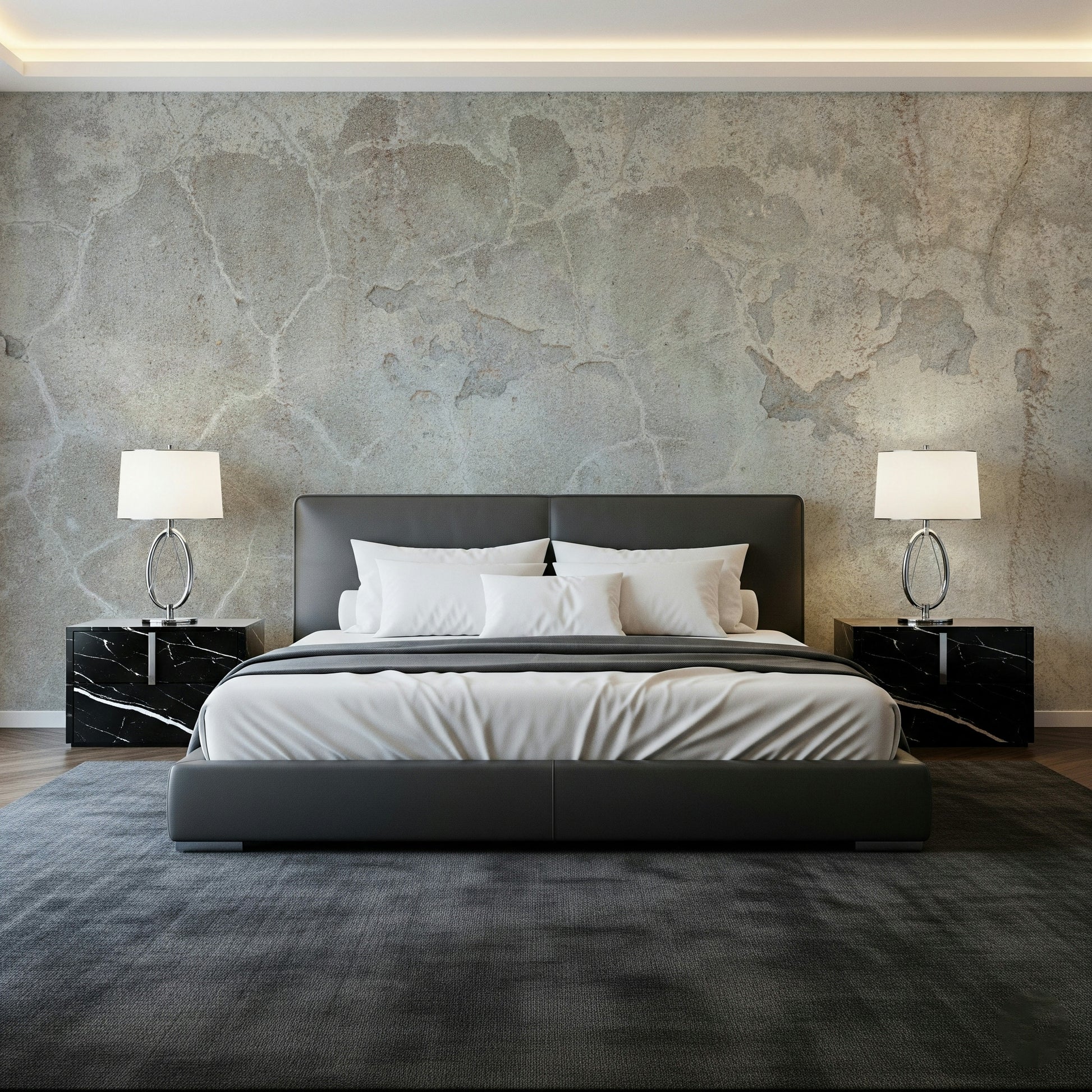 Industrial-chic living room featuring the Urban Texture Wall Mural.