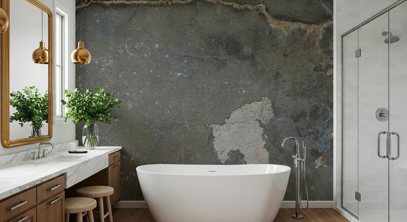 Urban Gray Industrial Wall Wall Mural in modern loft living room.