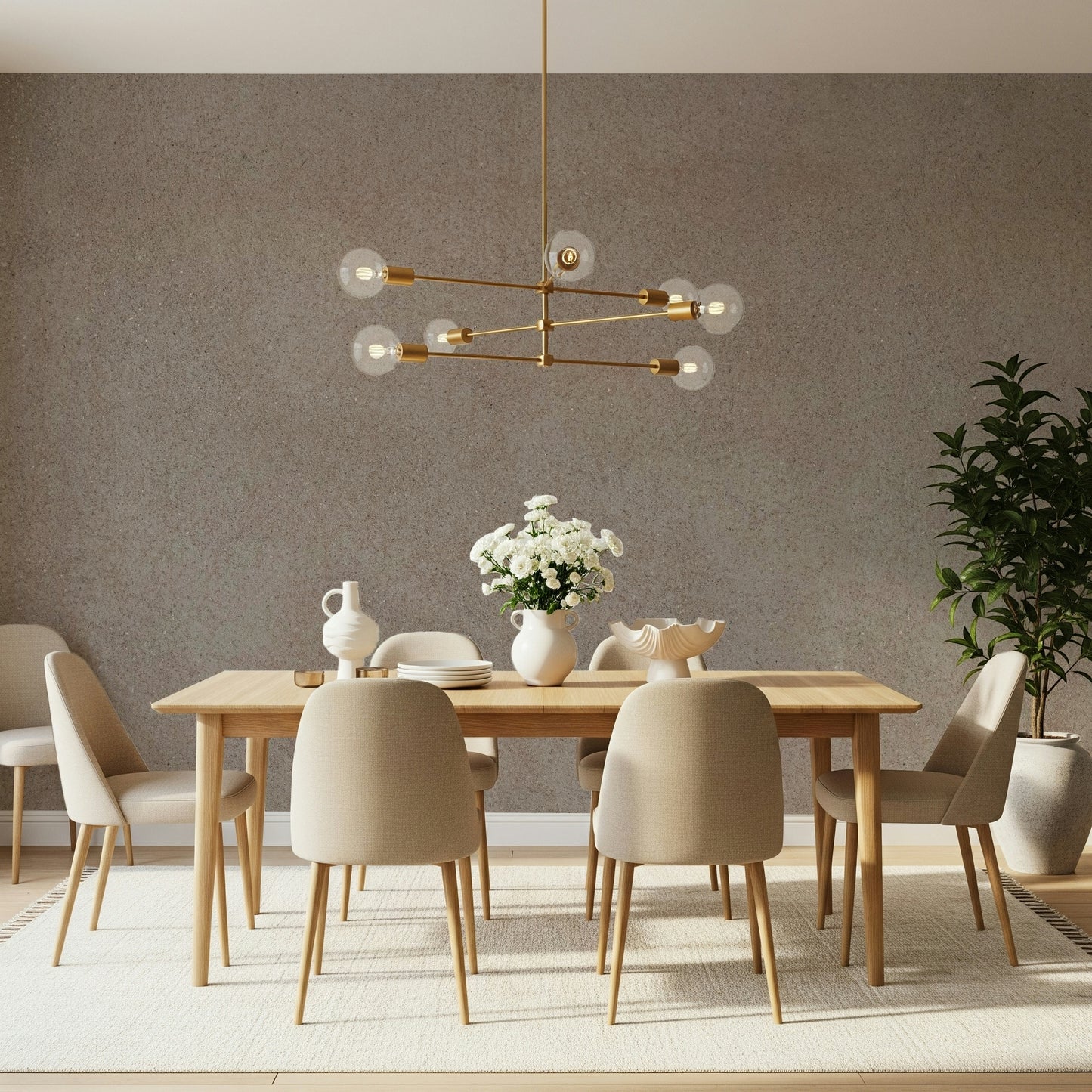 Taupe Stone Surface Wall Mural installed in a chic dining area.