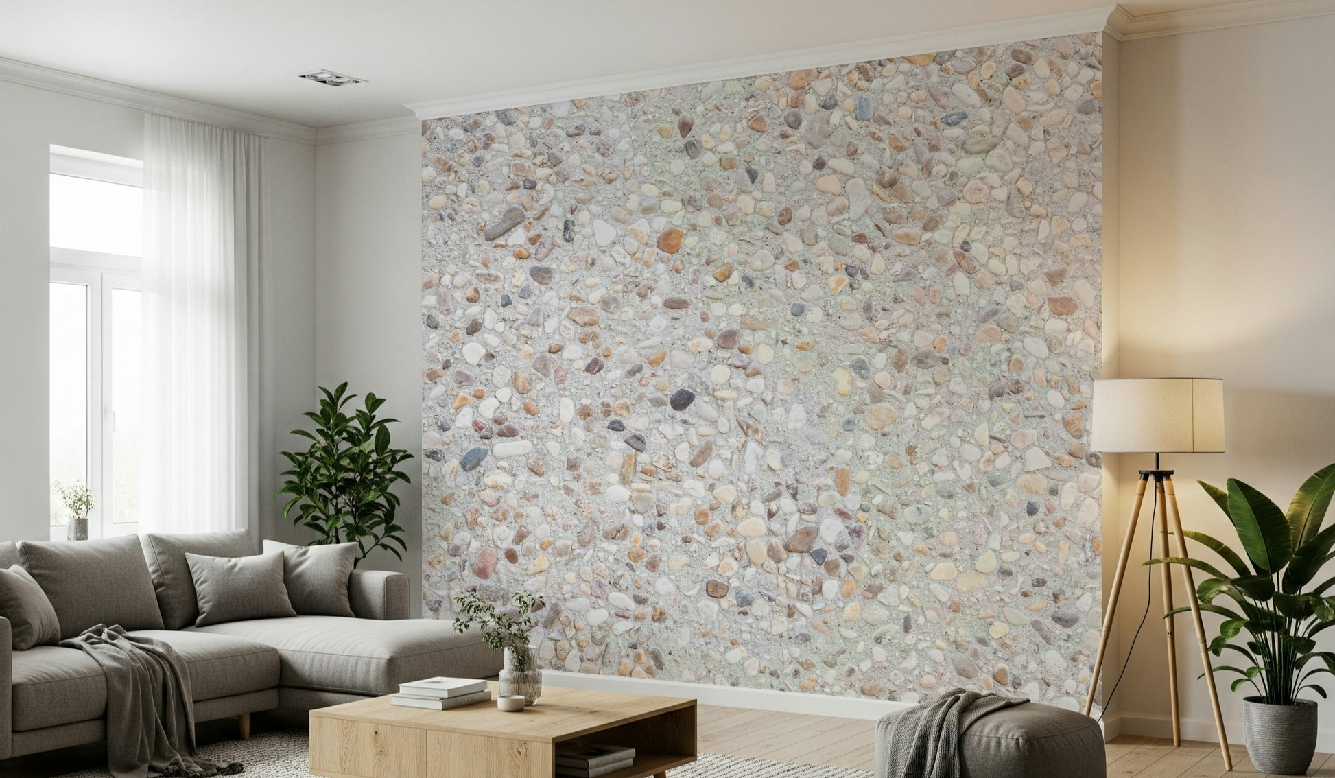Minimalist office space using the textured Pebble Beach Texture Wall Mural.