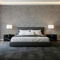 Stylish dining area featuring the subtle gray Concrete Canvas Wall Mural.