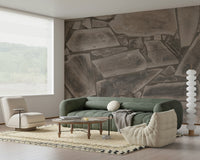 Tessellated Stone Wall Mural installed in a chic, minimalist kitchen.