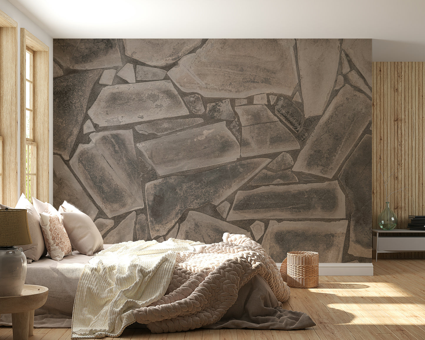 Detailed stone tile effect of the Tessellated Stone Wall Mural.