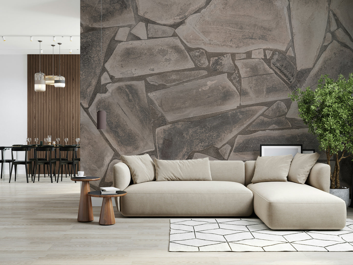 Simple application of peel and stick wallpaper Tessellated Stone.