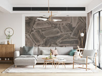 Dining space showcasing the angular Tessellated Stone Wall Mural design.