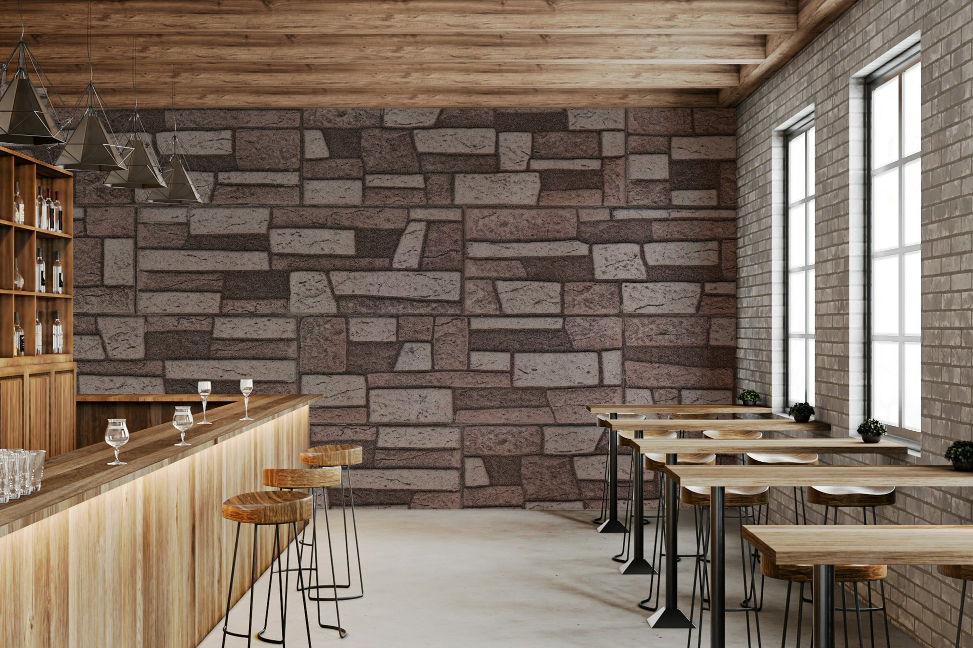 Bedroom feature wall with Rustic Brickwork Charm Wall Mural.