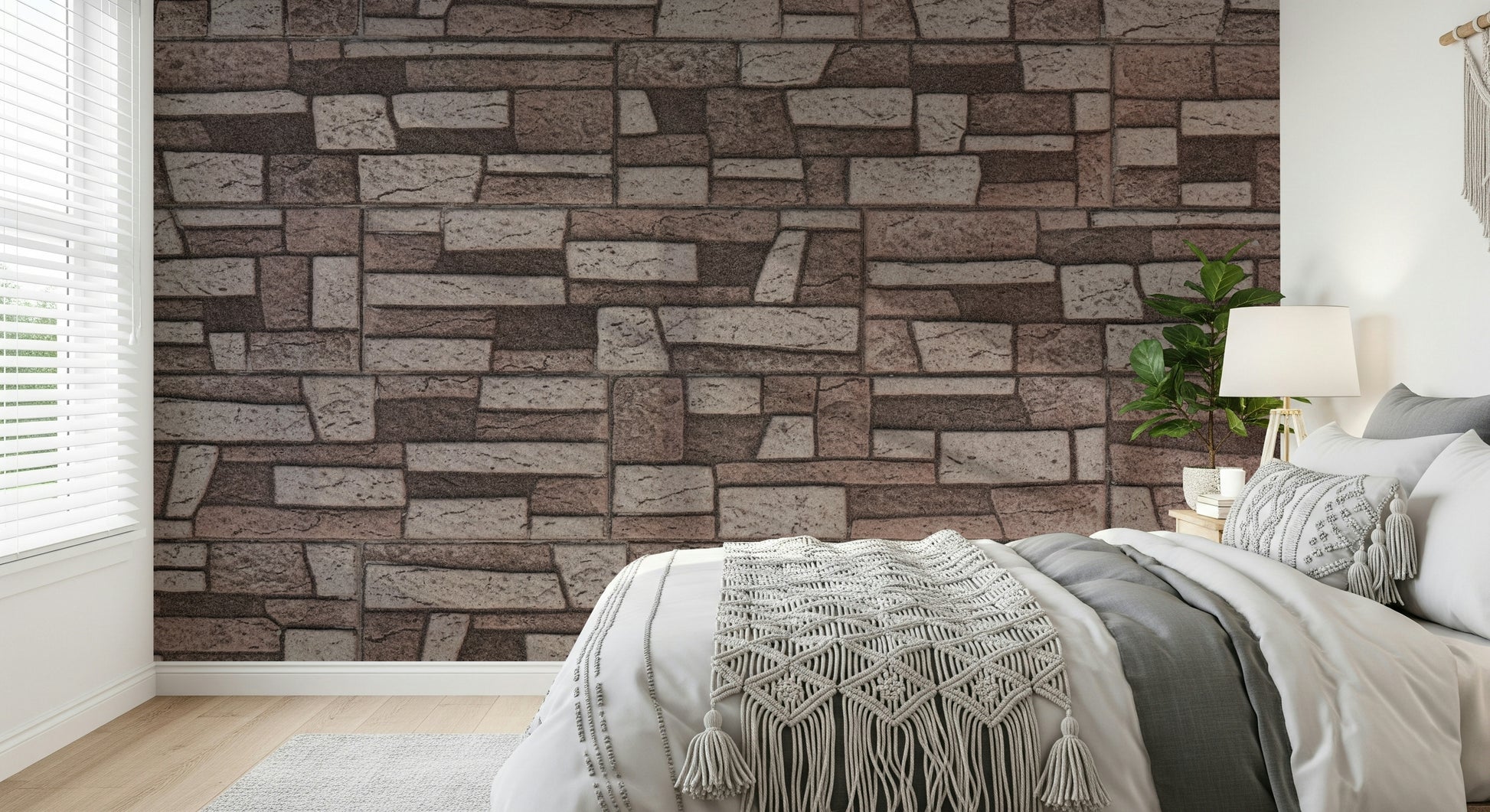 Full wall application of Rustic Brickwork Charm Wall Mural in loft.
