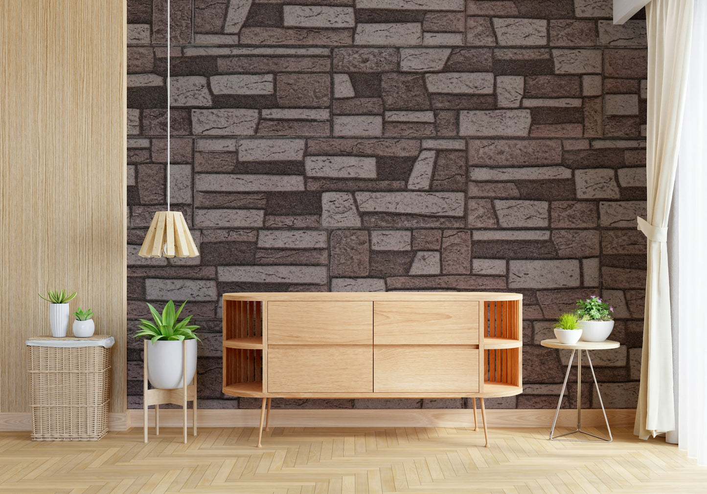 Industrial-style office using Rustic Brickwork Charm Wall Mural.