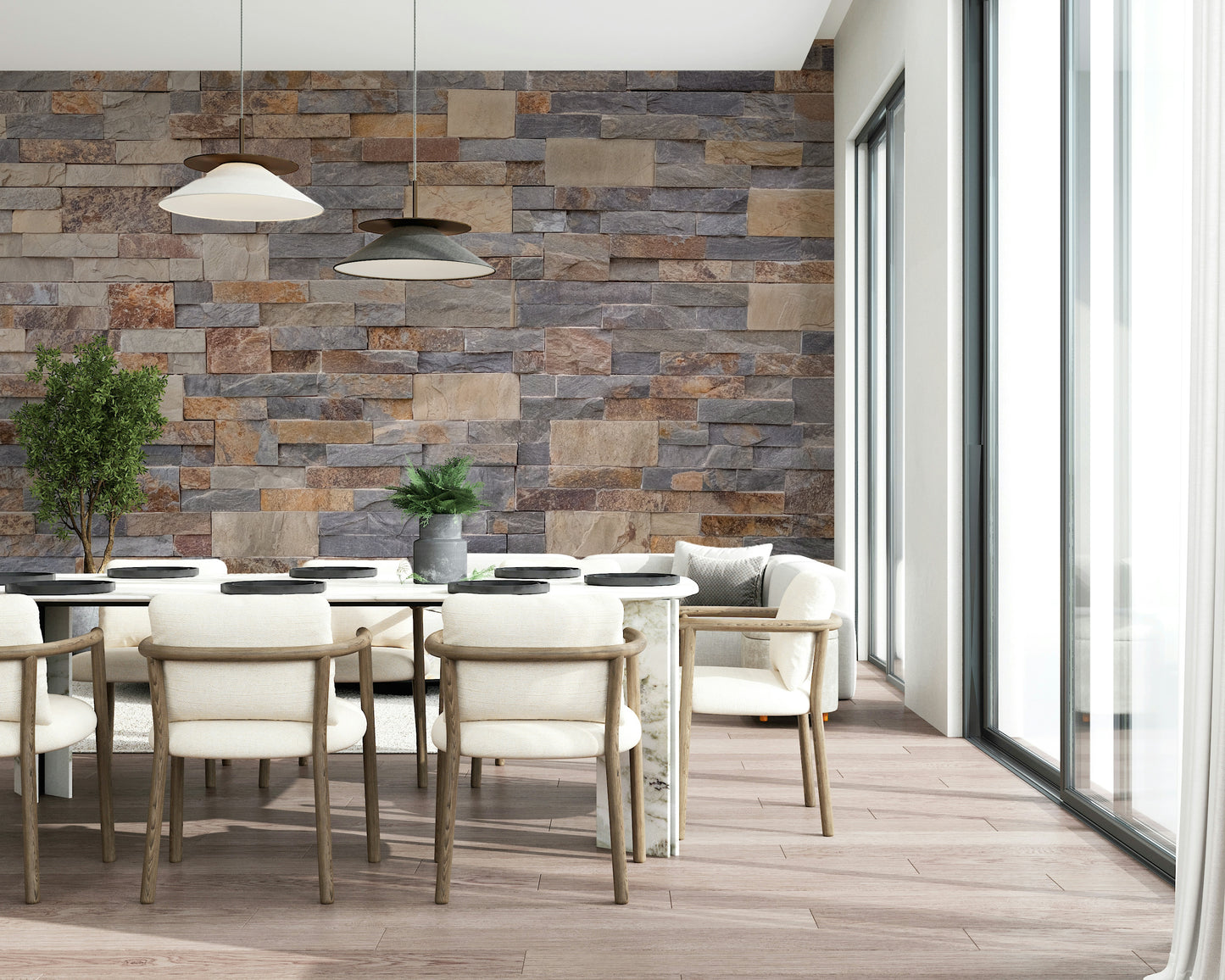 Faux stone texture on Stone Cladding Wall Mural accent wall.