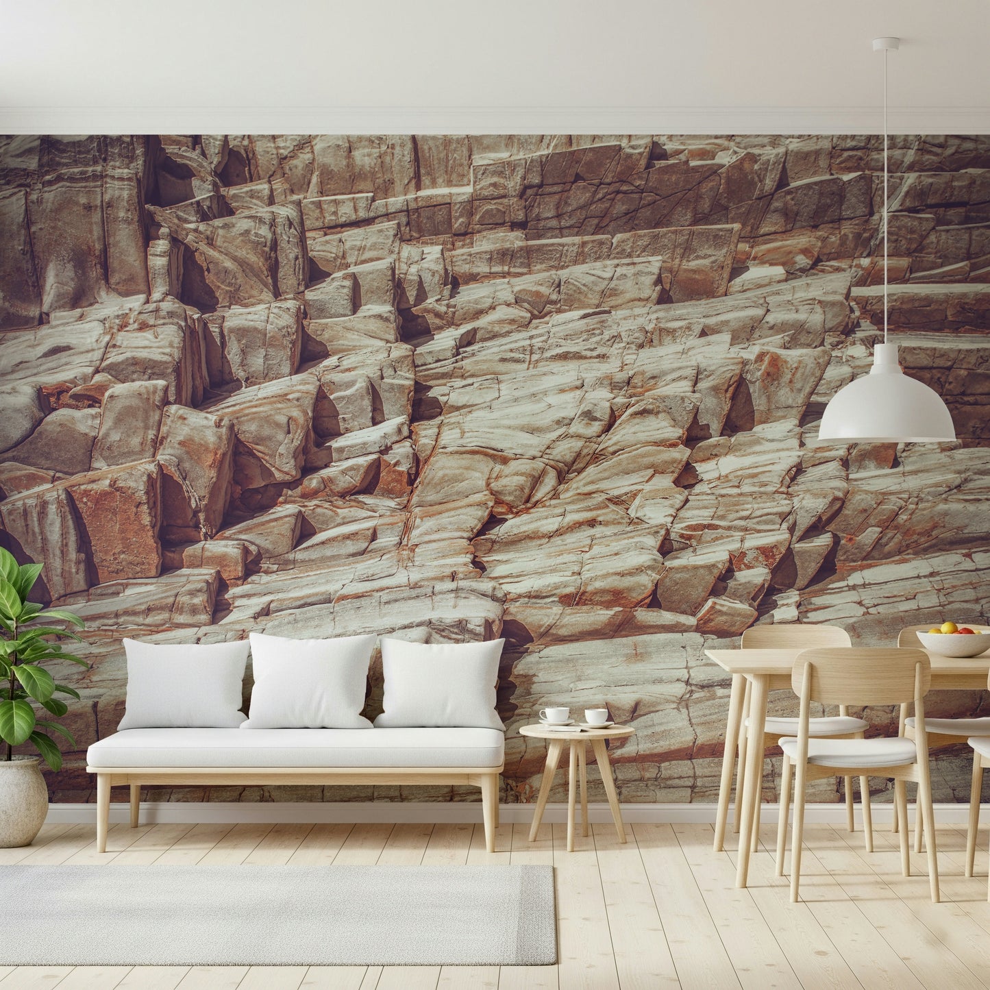 Rock Wall Mural enhancing a minimalist home office.