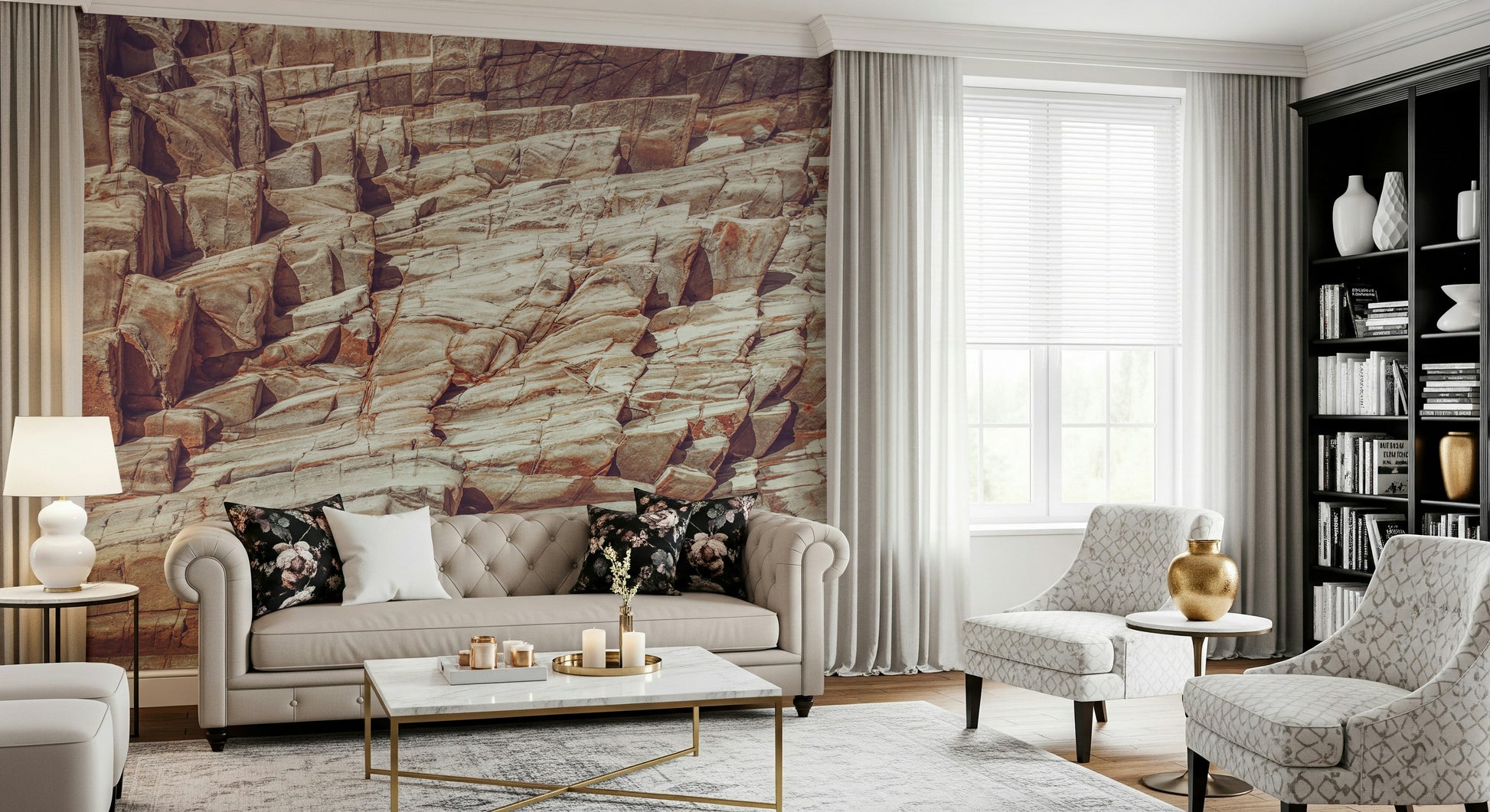 Bedroom wall with neutral gray Rock Wall Mural.