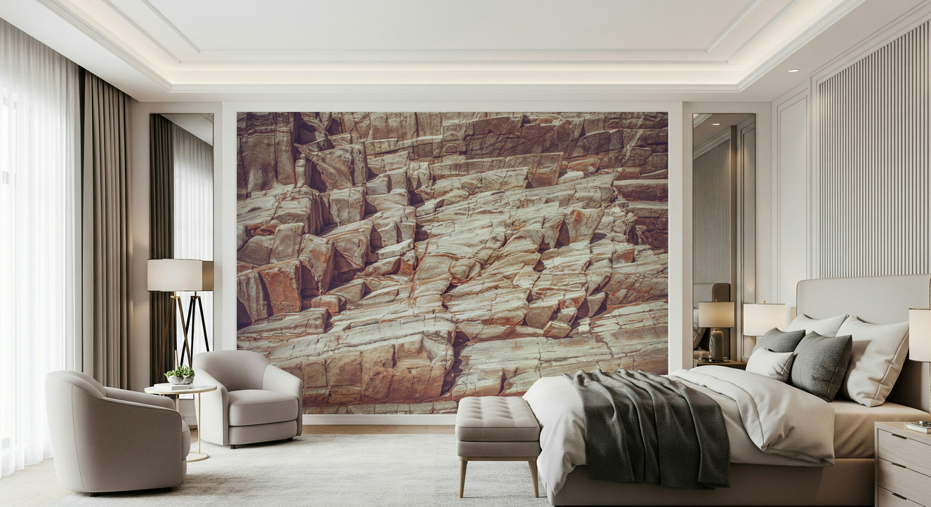 Rock Wall Mural feature wall in modern living room.