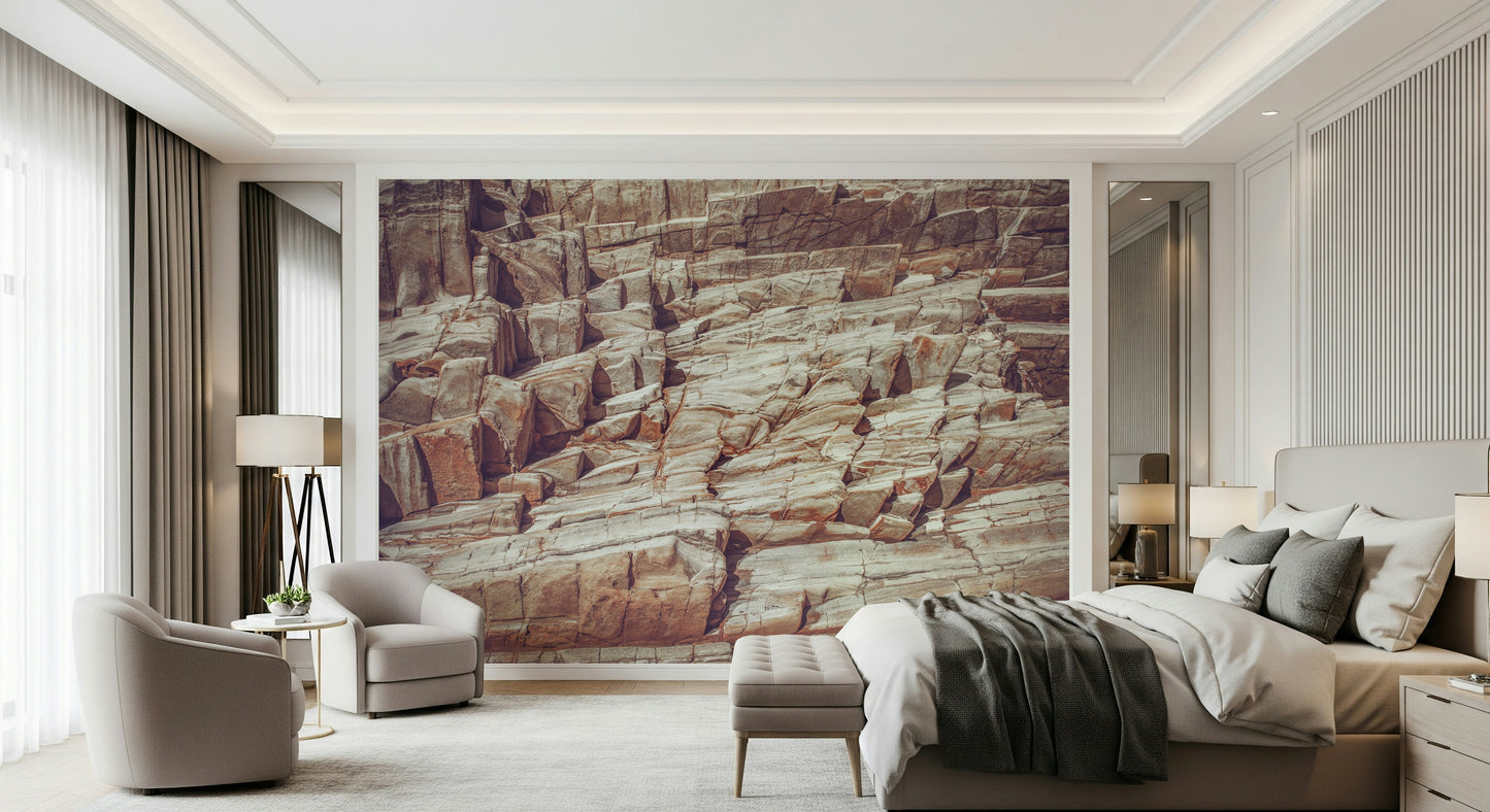 Rock Wall Mural feature wall in modern living room.