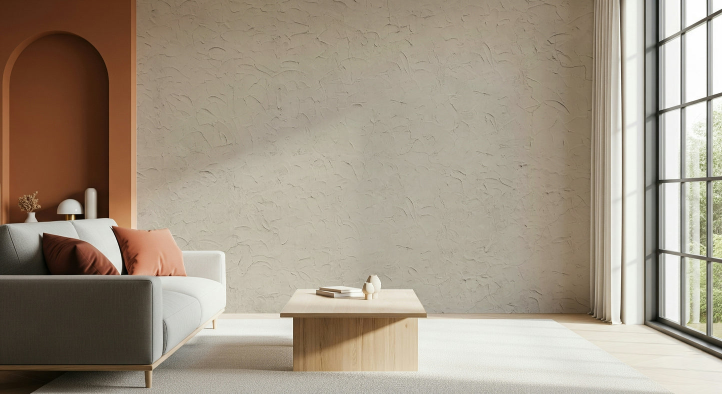 Subtle texture of the Plastered Beige Wall Mural on a feature wall.