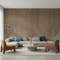 Full living room featuring the warm Earthy Canvas Wall Mural design.