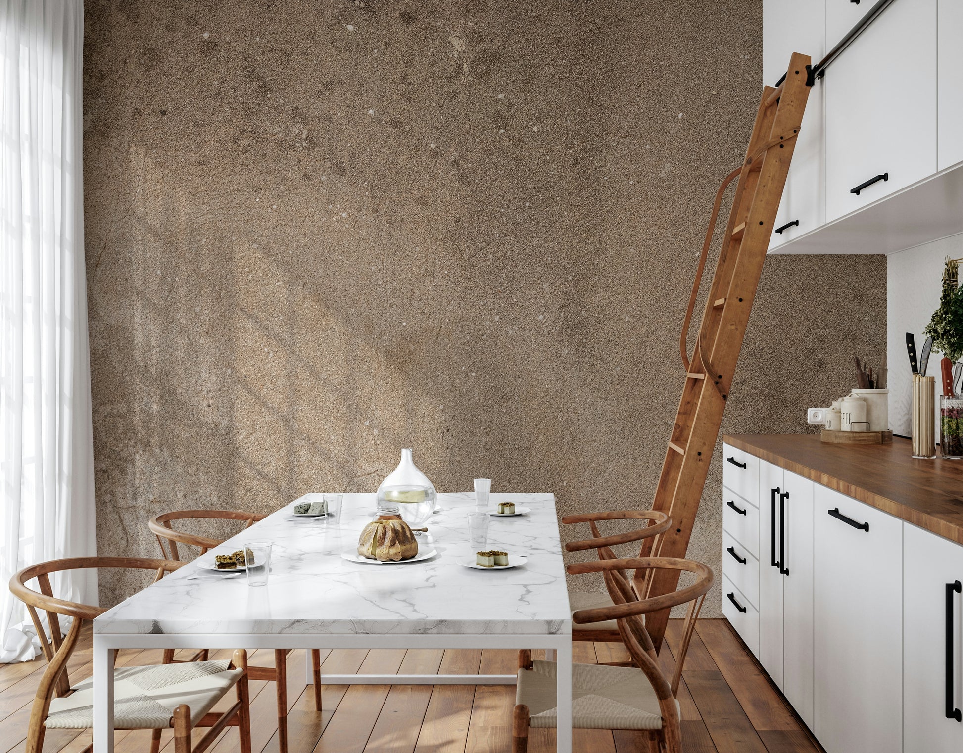 Modern interior showcasing the Earthy Canvas wallpaper for walls.