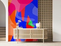 Full living room featuring the energetic Hot Dots Wall Mural design.