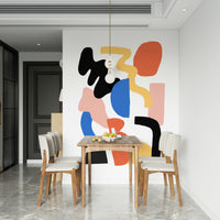 Full living room featuring the vibrant Abstract Block Party Wall Mural.