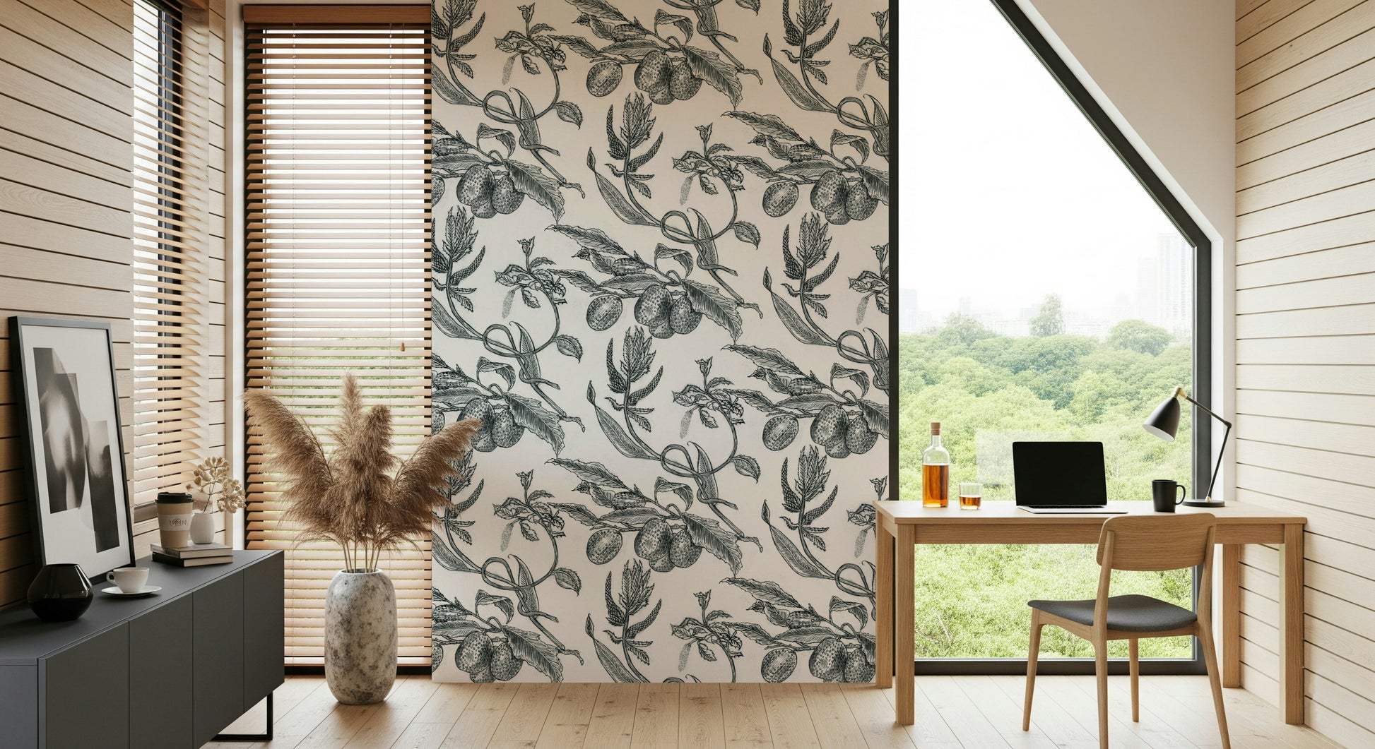 Pé de Maracujá wallpaper, vintage tropical etching, elegant wall covering.