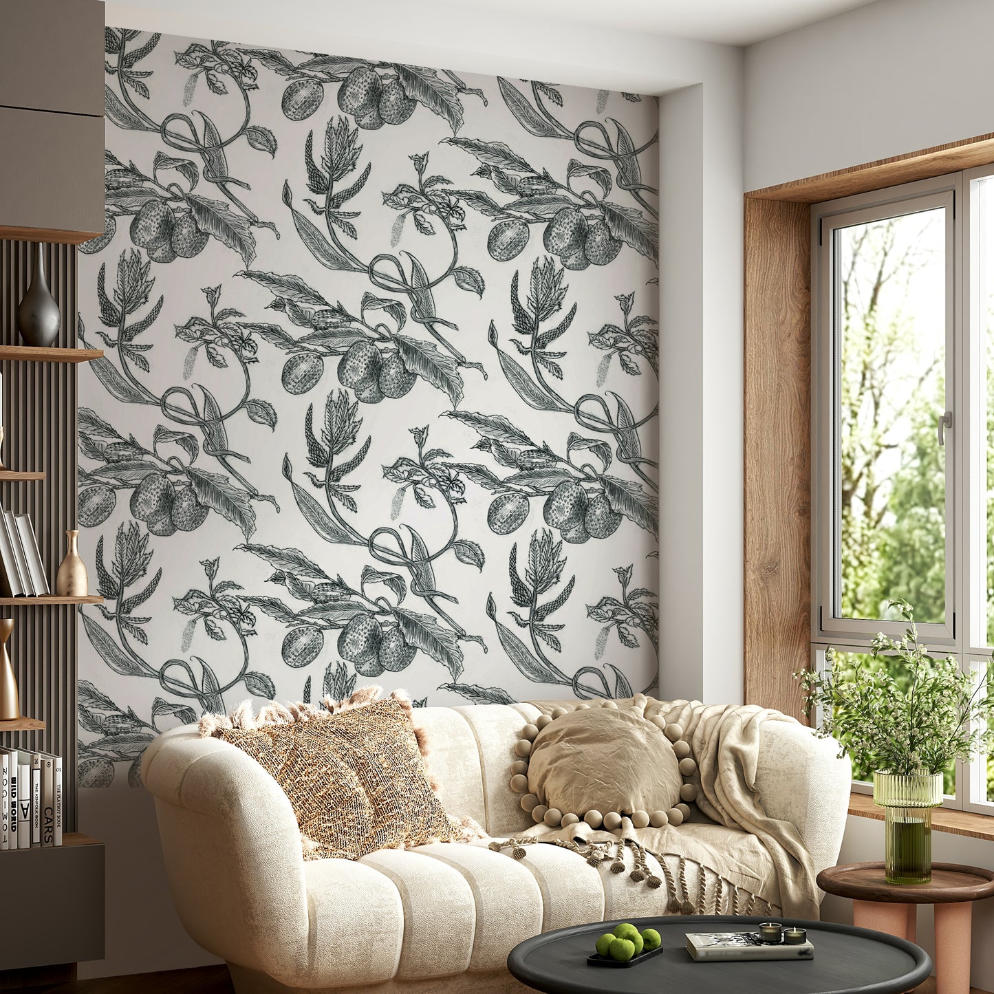 Pé de Maracujá wall mural showcasing botanical fruit illustration.