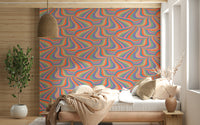 Retro 70s style pattern of the Marble Swirl Groovy Retro Abstract Stripes Colorful Wallpaper.