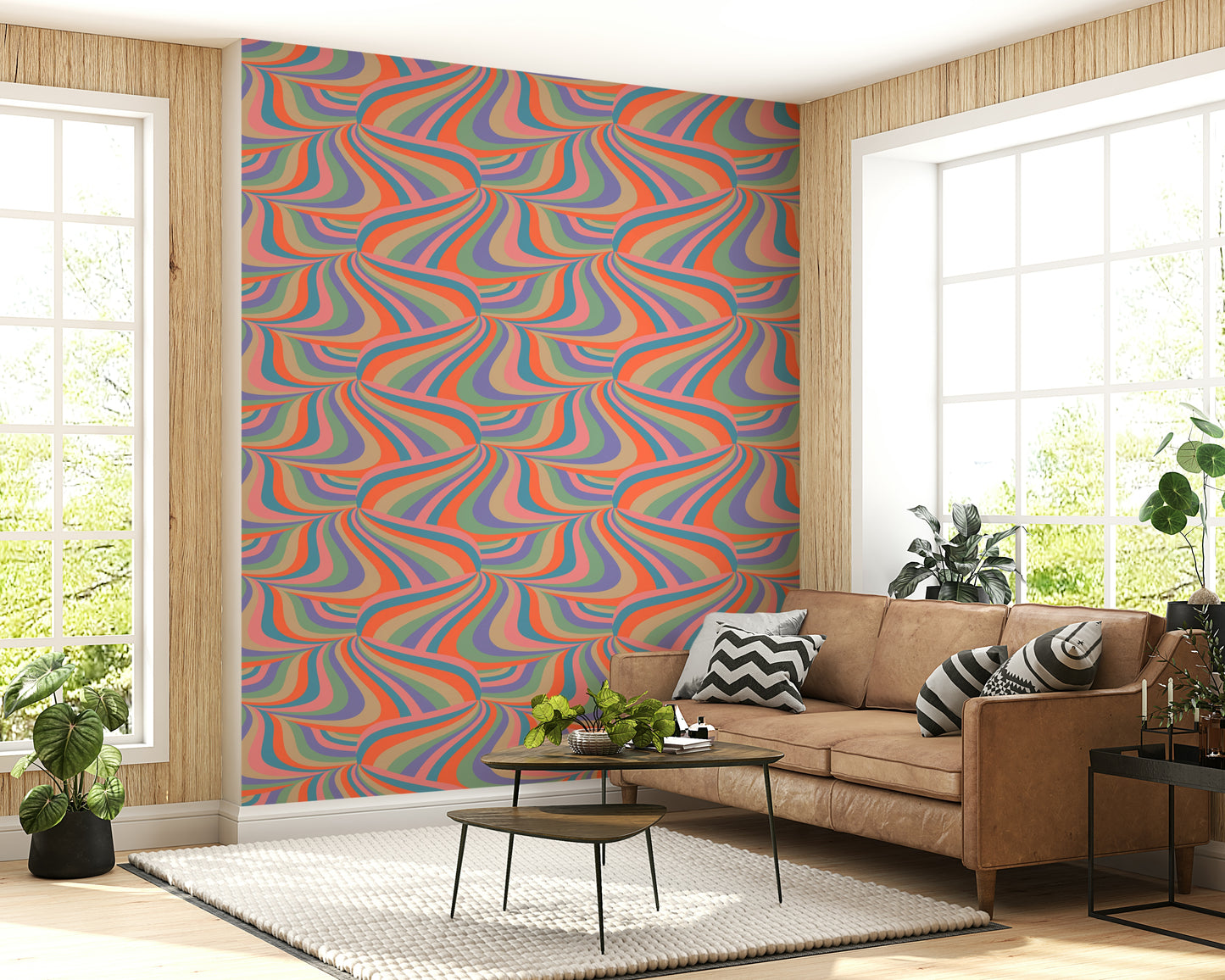 Swirling marble texture in the Marble Swirl Groovy Retro Abstract Stripes Colorful Wallpaper.