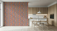 Marble Swirl Groovy Retro Abstract Stripes Colorful Wallpaper creating a stunning feature wall.