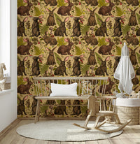 Full view of a cozy nursery with the Rabbits and woodland flora Wallpaper.