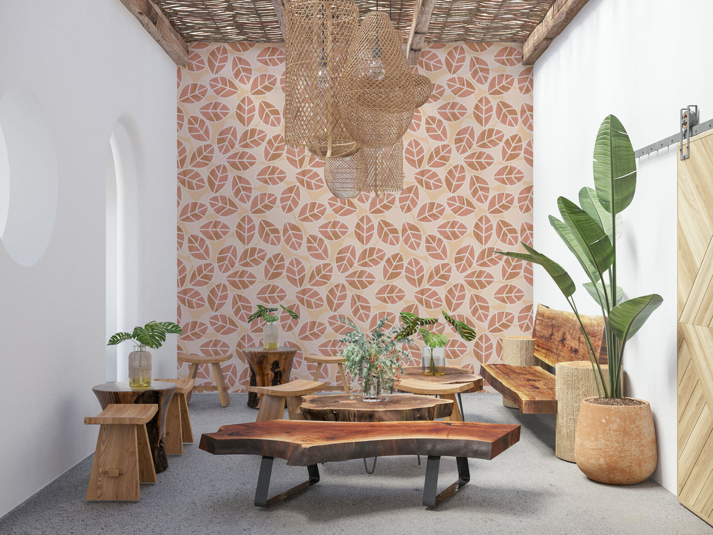 Seasonal foliage design of the Autumn Blush Leaves Wallpaper mural.