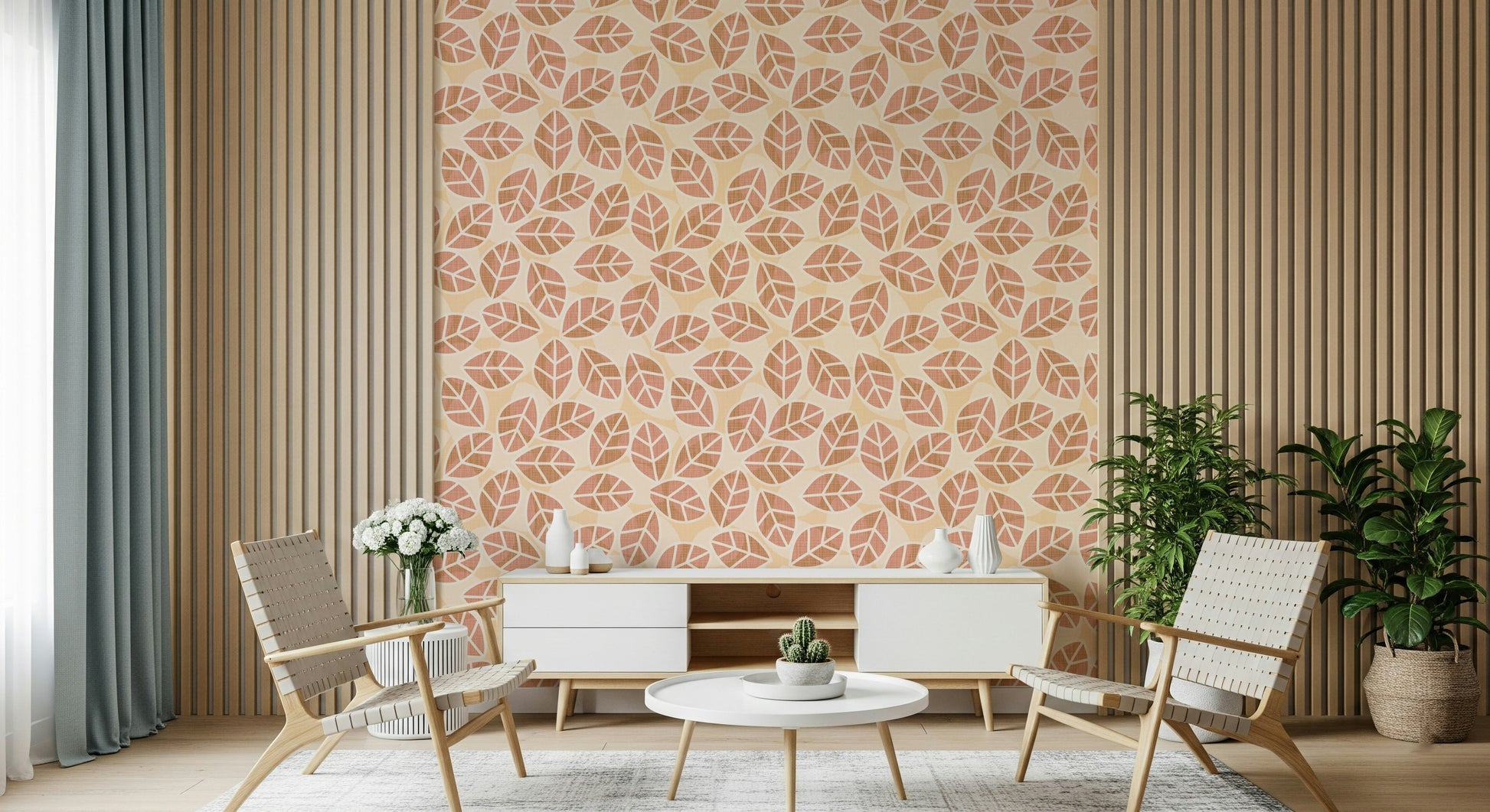 Light and delicate wallpaper for walls using the Autumn Blush Leaves Wallpaper.