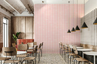 Vertical stripes and petals texture in the Pink Petals & Stripes Wallpaper.