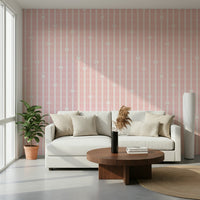 Full view of a stylish nursery with Pink Petals & Stripes Wallpaper.