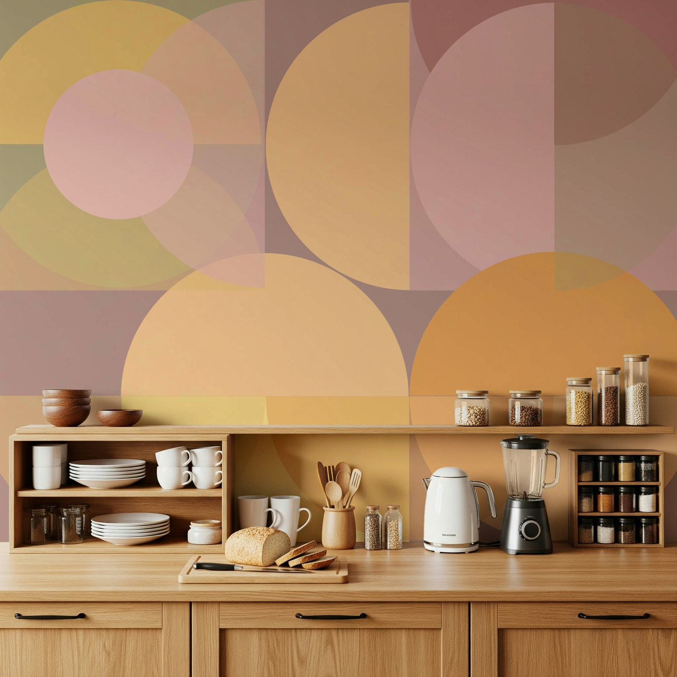 Geometric Pastel Harmony Wall Mural in a light, airy nursery.