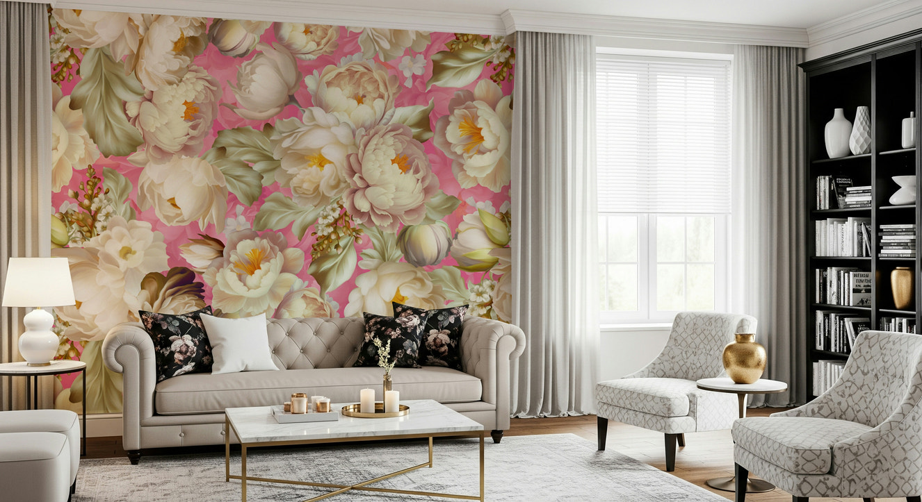 Pink Blossom Burst Wallpaper Wall Mural in a stylish nursery.