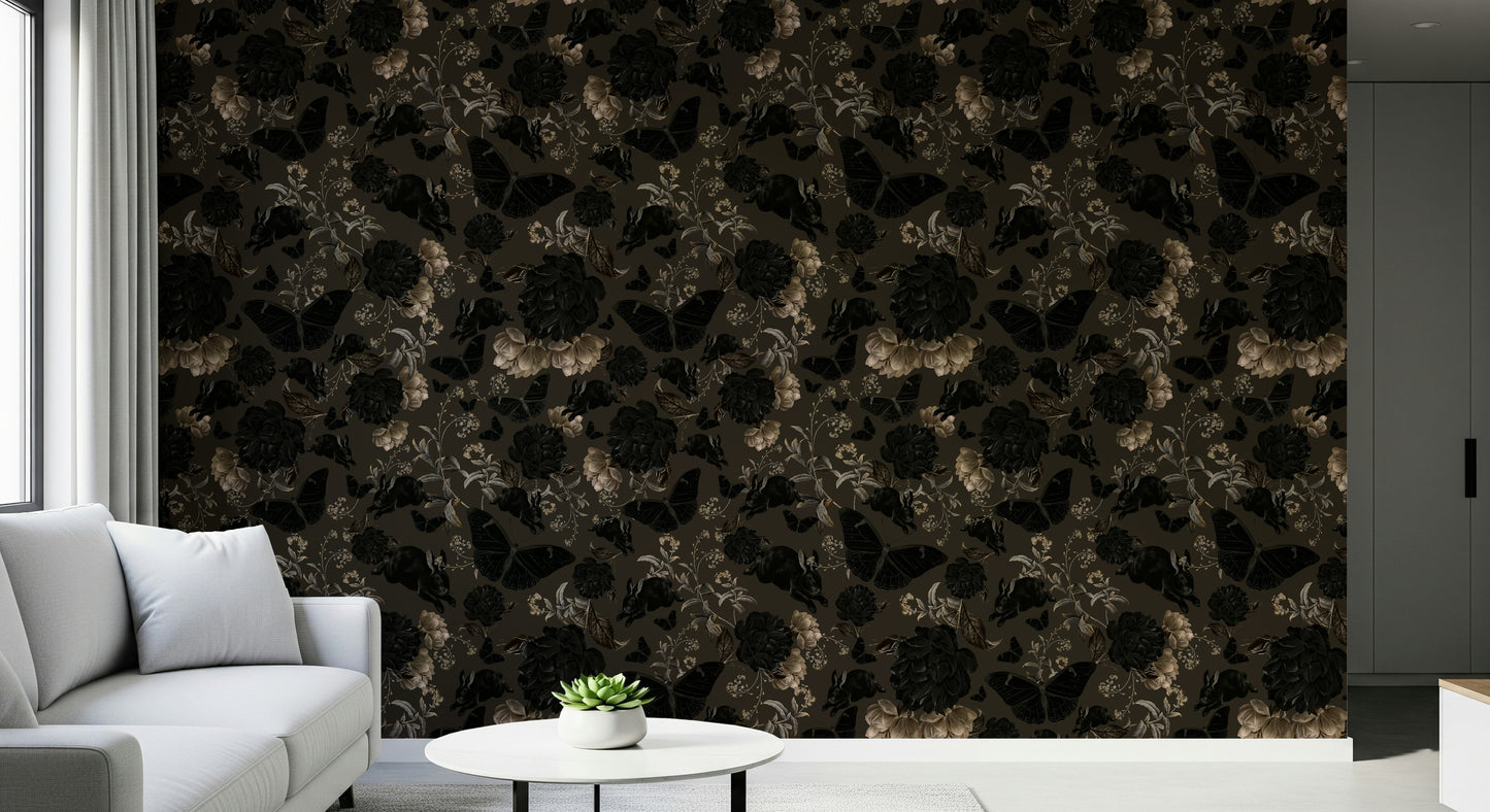 Peel and stick wallpaper called Dark Academia Nocturnal Garden Wall Mural.