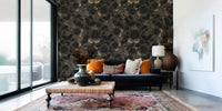 Sitting area featuring the dramatic Dark Academia Nocturnal Garden Wall Mural.